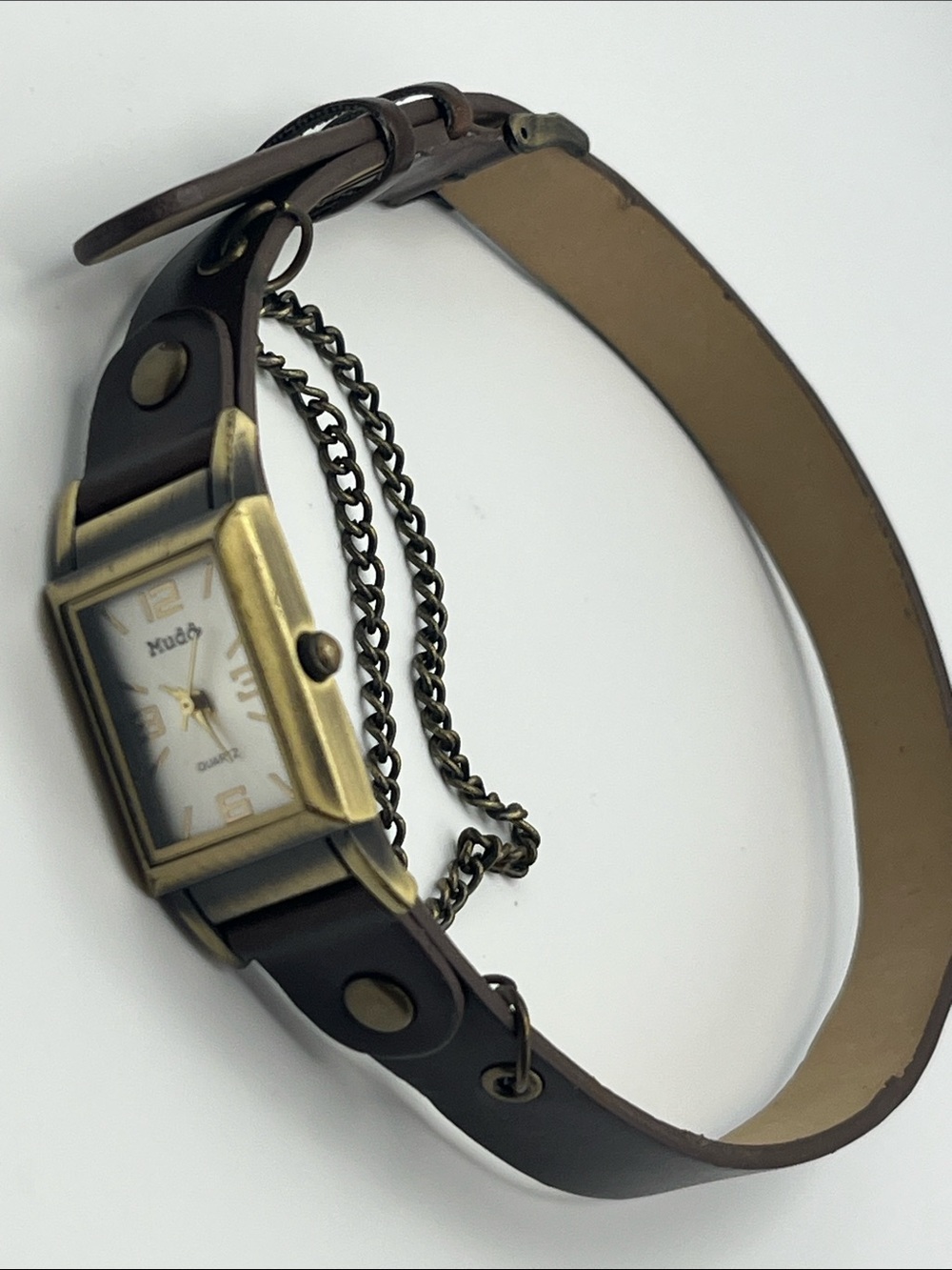 Mudd Brown Leather Strap Watch with Brass Tone Case
